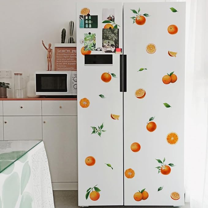 Fruit Orange Wall Decals,Orange Wall Stickers,Tangerine Fruit and Leaves Decal,Vinyl Wall Decals for Bedroom Living Room Nursery Wall Decor Wall Art(Orange)