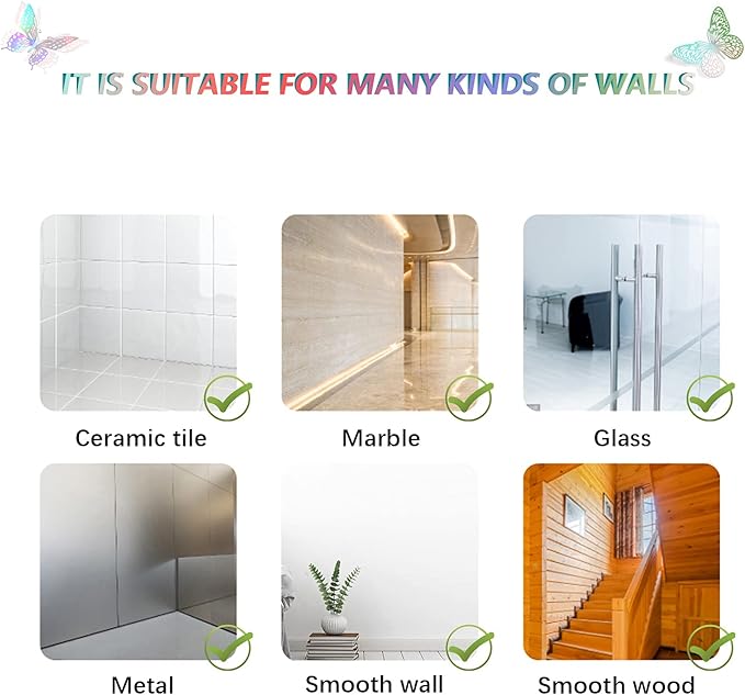 SAOROPEB 3D Butterfly Wall Decor, 72 Pcs 3 Styles 3 Sizes, Removable Metallic Wall Sticker Room Mural Decals for Kids Bedroom Nursery Classroom Party Decoration Wedding Decor DIY Gift (Laser)