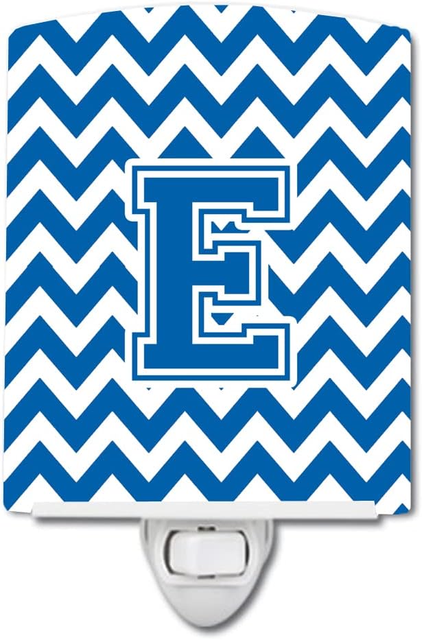 Caroline's Treasures CJ1056-ECNL Letter E Chevron Blue and White Ceramic Night Light Compact, UL-Certified, Ideal for Bedroom, Bathroom, Nursery, Hallway, Kitchen, 6x4x3, Multicolor