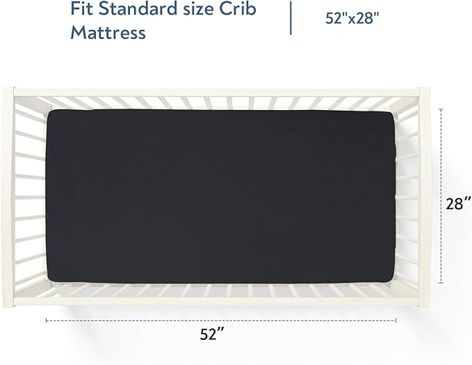 Waterproof Crib Sheets for Boys 2 Pack, Fitted Baby Crib Sheet Neutral 52" x 28" for Standard Crib and Toddler Bed Mattress, Soft and Breathable Kid Toddler Sheets for Boys or Girls, Black