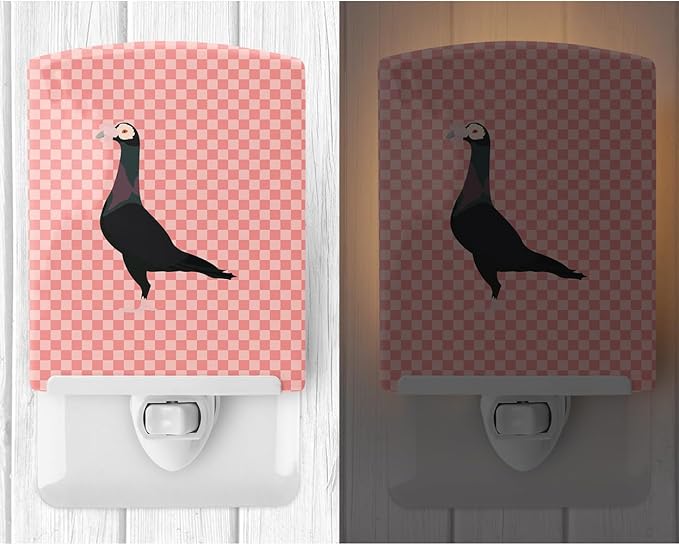 Caroline's Treasures BB7945CNL English Carrier Pigeon Pink Check Ceramic Night Light Compact, UL-Certified, Ideal for Bedroom, Bathroom, Nursery, Hallway, Kitchen, 6x4x3, Multicolor