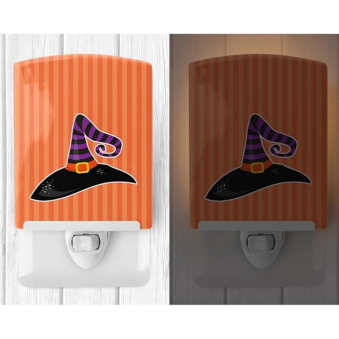 Caroline's Treasures BB9160CNL Halloween Witch's Hat #2 Ceramic Night Light Compact, UL-Certified, Ideal for Bedroom, Bathroom, Nursery, Hallway, Kitchen, 6x4x3, Multicolor