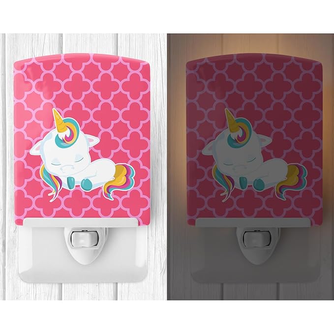 Caroline's Treasures BB6811CNL Quatrafoil Pink Unicorn Ceramic Night Light Compact, UL-Certified, Ideal for Bedroom, Bathroom, Nursery, Hallway, Kitchen, 6x4x3, Multicolor
