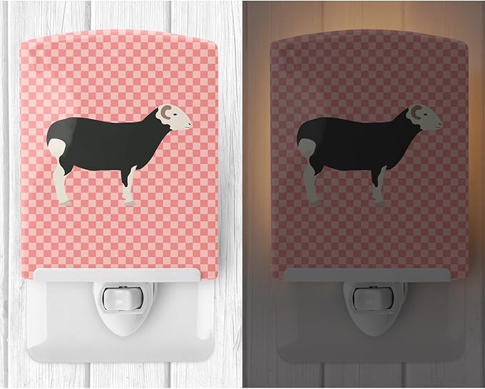 Caroline's Treasures BB7970CNL Herwick Sheep Pink Check Ceramic Night Light Compact, UL-Certified, Ideal for Bedroom, Bathroom, Nursery, Hallway, Kitchen, 6x4x3, Multicolor