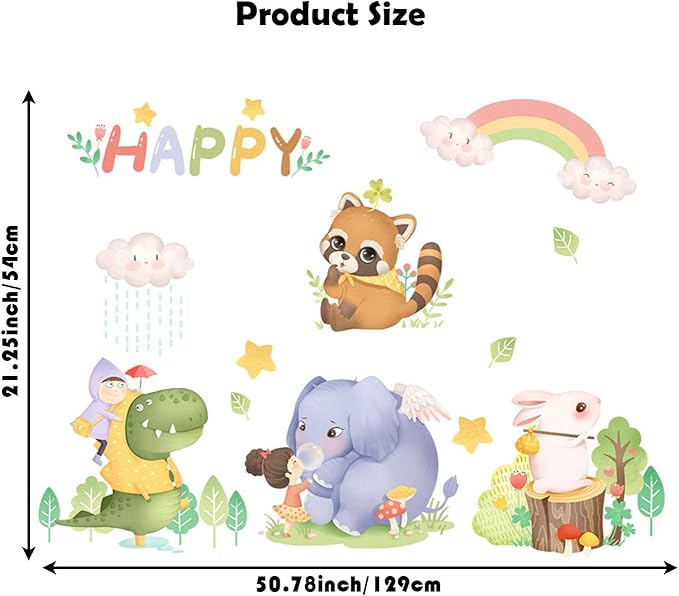 Jungle Cute Animals Wall Stickers Crocodile Elephant Rabbit Civet Cat Wall Decals for Baby Nursery Kids Room Living Room Home Decor