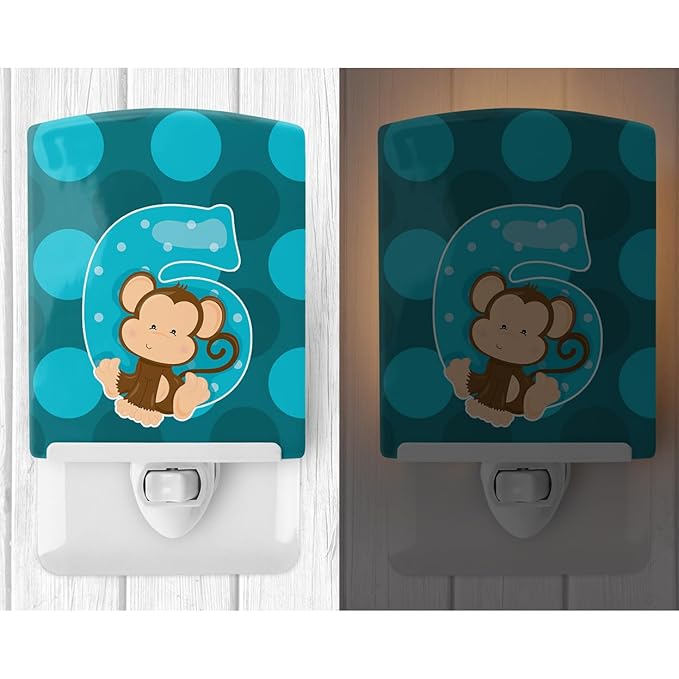 Caroline's Treasures BB9013CNL Zoo Month 6 Monkey Ceramic Night Light Compact, UL-Certified, Ideal for Bedroom, Bathroom, Nursery, Hallway, Kitchen, 6x4x3, Multicolor