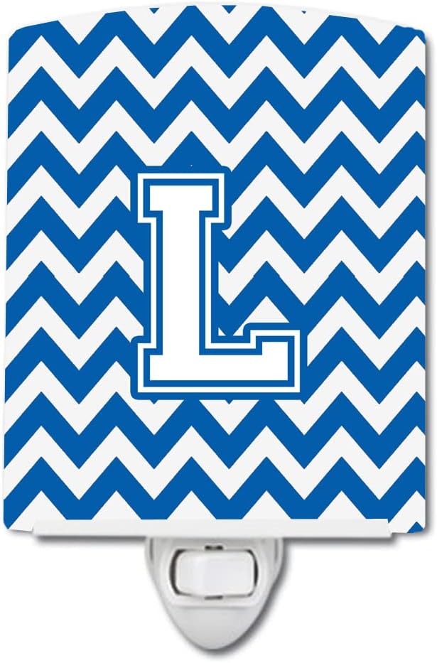 Caroline's Treasures CJ1045-LCNL Letter L Chevron Blue and White Ceramic Night Light Compact, UL-Certified, Ideal for Bedroom, Bathroom, Nursery, Hallway, Kitchen, 6x4x3, Multicolor