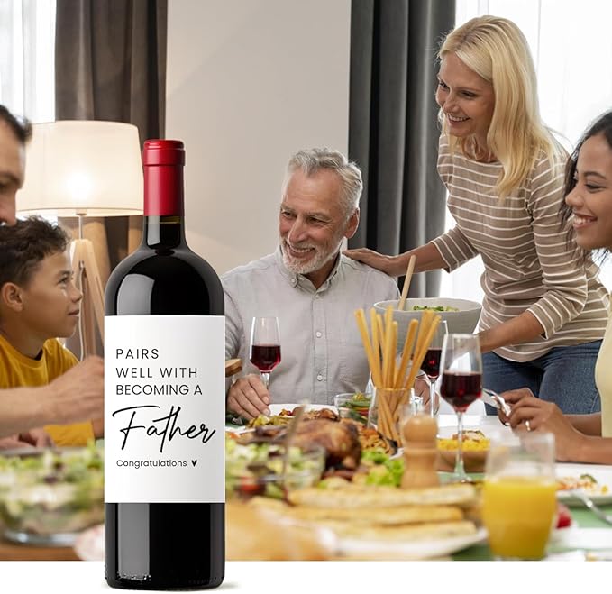 8 Pcs Father Pregnancy Baby Announcement Wine Labels, Funny Pregnancy Baby Announcement Gifts for Father Dad Wine Bottle Stickers Labels, Pairs Well With Becoming A Father Wine Labels