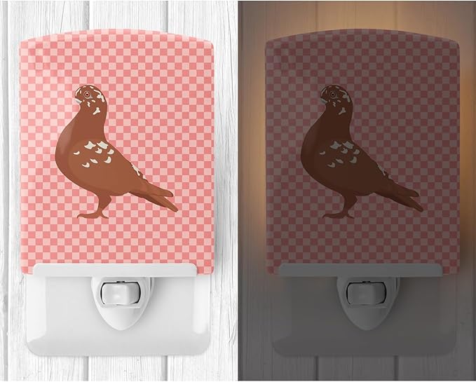 Caroline's Treasures BB7953CNL African Owl Pigeon Pink Check Ceramic Night Light Compact, UL-Certified, Ideal for Bedroom, Bathroom, Nursery, Hallway, Kitchen, 6x4x3, Multicolor