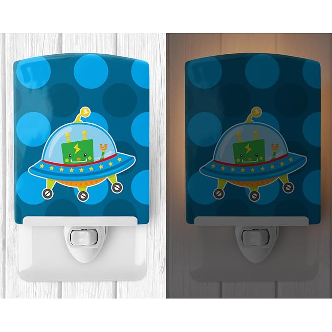 Caroline's Treasures BB9081CNL Robot Spaceship Ceramic Night Light Compact, UL-Certified, Ideal for Bedroom, Bathroom, Nursery, Hallway, Kitchen, 6x4x3, Multicolor