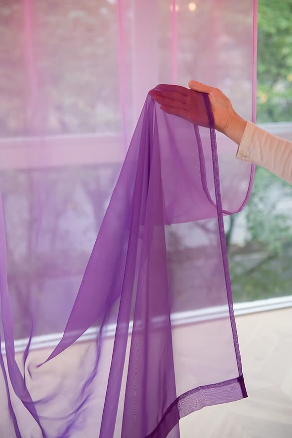 Windows Gradient Sheer Curtains 63 Inches Length 2 Panels Voile Light Filtering Sheer Curtains Panel Basic Rod Pocket for Bedroom Living Room Children Room Kitchen Yard