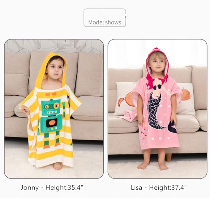 TONWHAR Kids Bath/Pool/Beach Hooded Poncho Towel-Cartoon Animal Pattern Cotton Beach Towel for Baby and Kids (Mermaid, 5-9 Years/Height:43.3"-51.2")