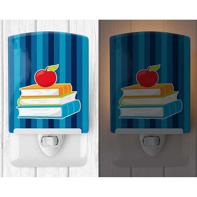 Caroline's Treasures BB8870CNL Back to School Books Ceramic Night Light Compact, UL-Certified, Ideal for Bedroom, Bathroom, Nursery, Hallway, Kitchen, 6x4x3, Multicolor