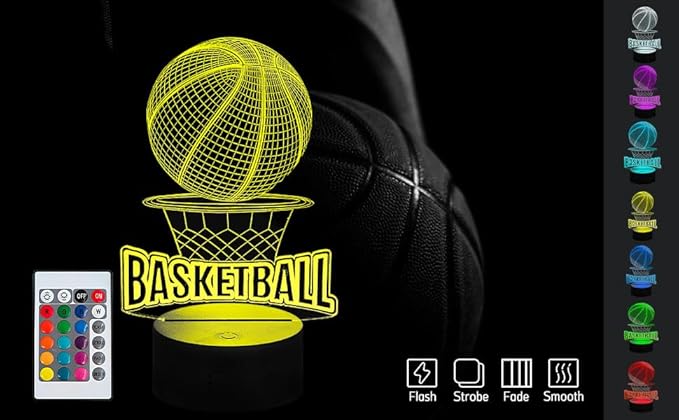 Basketball Frame Glowing RGB Acrylic Lamp with Stand LED Night Light Illusion 16 Color Change Touch Remote Control USB Charge for Bar Bedroom Boy Teens Fans Decoration