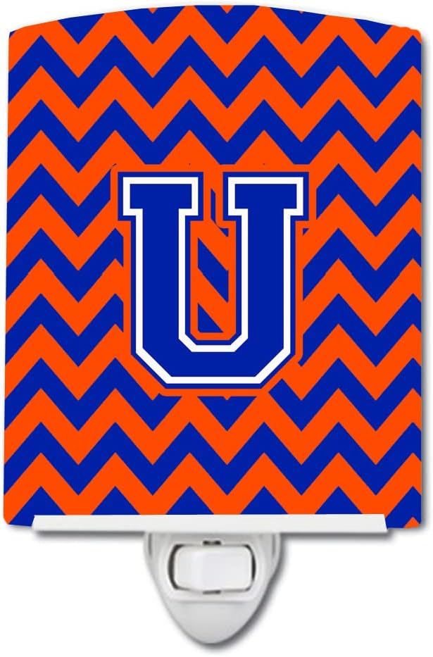 Caroline's Treasures CJ1044-UCNL Letter U Chevron Orange and Blue Ceramic Night Light Compact, UL-Certified, Ideal for Bedroom, Bathroom, Nursery, Hallway, Kitchen, 6x4x3, Multicolor
