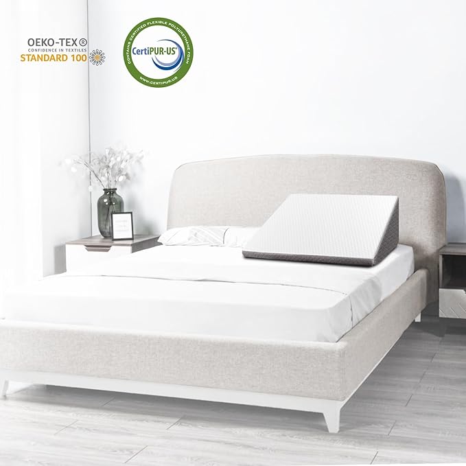 Wedge Pillow for Sleep Apnea, 12 Inch Bed Wedge Pillow for Headboard, Wedge Pillow for Acid Reflux, After Surgery, Snoring, Cooling Memory Foam Top Triangle Pillow Wedge, Removable Cover