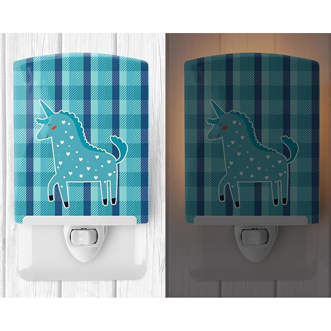Caroline's Treasures BB6740CNL Unicorn in Plaid Ceramic Night Light Compact, UL-Certified, Ideal for Bedroom, Bathroom, Nursery, Hallway, Kitchen, 6x4x3, Multicolor