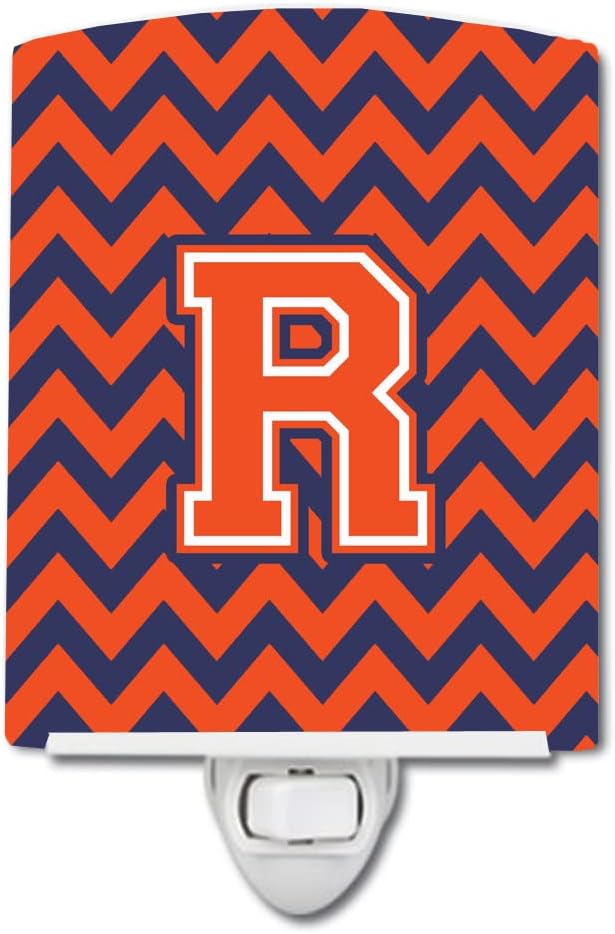 Caroline's Treasures CJ1042-RCNL Letter R Chevron Orange and Blue Ceramic Night Light Compact, UL-Certified, Ideal for Bedroom, Bathroom, Nursery, Hallway, Kitchen, 6x4x3, Multicolor