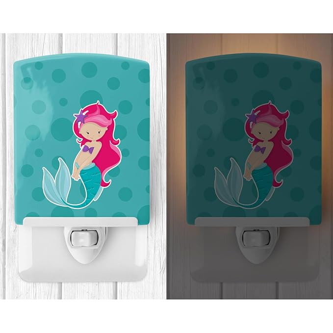 Caroline's Treasures BB8825CNL Beach Mermaid Pink Hair Ceramic Night Light Compact, UL-Certified, Ideal for Bedroom, Bathroom, Nursery, Hallway, Kitchen, 6x4x3, Multicolor