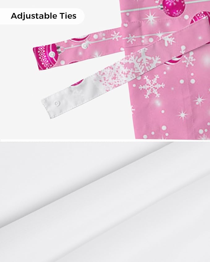 Pink Christmas Blackout Tie Up Valance Curtains for Kitchen Windows White Xmas Tree Snowflakes Pink Balls Window Toppers Balloon Shades for Living Room/Bathroom/Bedroom,1 Panel, 60" X 18", Winter