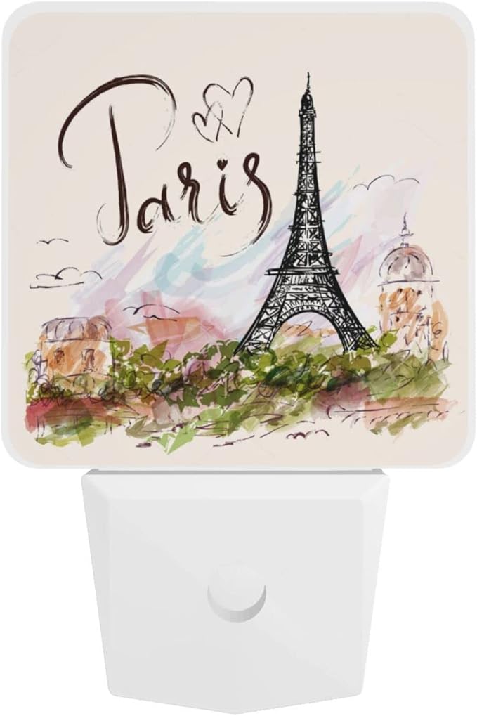 Funny Paris Eiffel Tower Plug in Night Light Plug into Wall LED Nightlight Auto Sensor Dusk to Dawn lamp for Kids Girls Room Bedroom Bathroom Nursery Kitchen Hallway Stairs Home Decorative