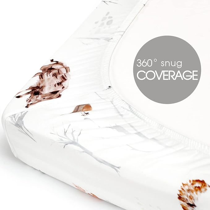 Pack n Play Sheets Fitted 2 Pack, Stretchy Ultra Soft Jersey Knit Pack and Play Sheets, Universal Fitted Portable/Mini Crib Mattresses Snug and Safe, Stylish Pattern of Jungle Animals