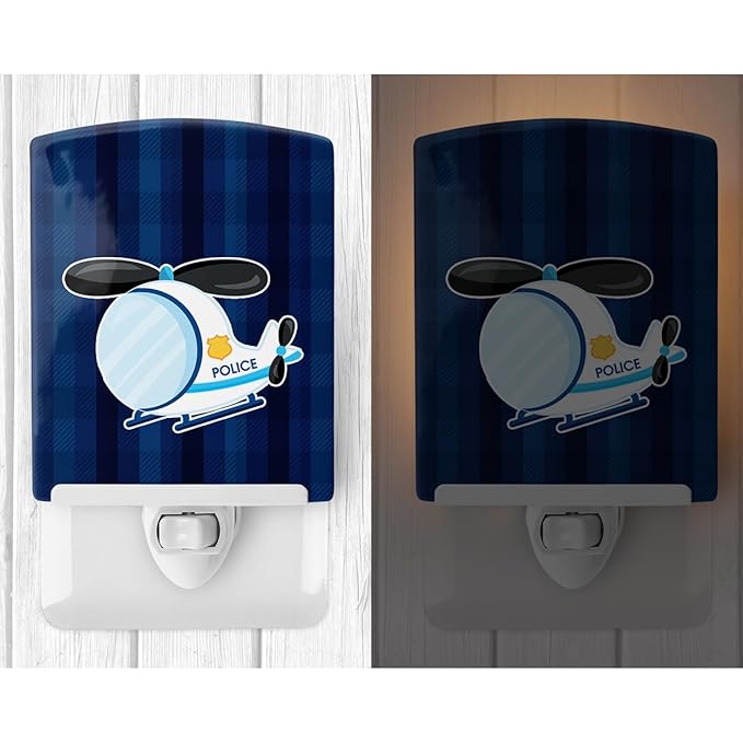 Caroline's Treasures BB7008CNL Police Helicopter Ceramic Night Light Compact, UL-Certified, Ideal for Bedroom, Bathroom, Nursery, Hallway, Kitchen, 6x4x3, Multicolor