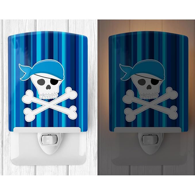 Caroline's Treasures BB8980CNL Pirate Skull and Cross Bones Ceramic Night Light Compact, UL-Certified, Ideal for Bedroom, Bathroom, Nursery, Hallway, Kitchen, 6x4x3, Multicolor