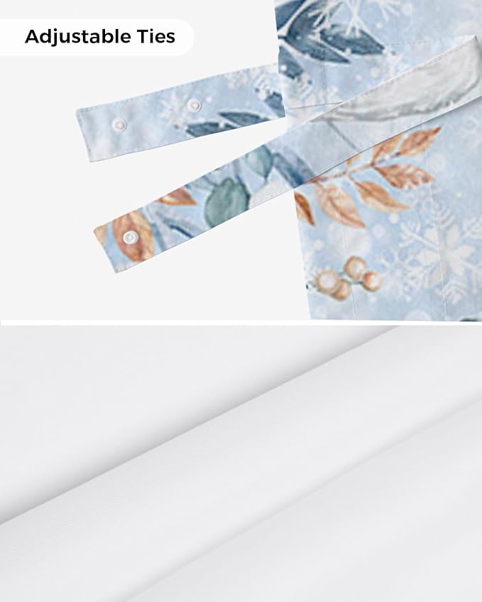 Blue Christmas Blackout Tie Up Valance Curtains for Kitchen Windows Winter Snowy Owl Poinsettia Eucalyptus Leaves Window Toppers Balloon Shades for Living Room/Bathroom/Bedroom,1 Panel, 60" X 18",