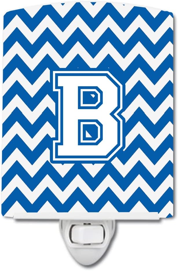 Caroline's Treasures CJ1045-BCNL Letter B Chevron Blue and White Ceramic Night Light Compact, UL-Certified, Ideal for Bedroom, Bathroom, Nursery, Hallway, Kitchen, 6x4x3, Multicolor