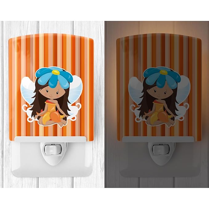 Caroline's Treasures BB6913CNL Fairy Orange Stripes Ceramic Night Light Compact, UL-Certified, Ideal for Bedroom, Bathroom, Nursery, Hallway, Kitchen, 6x4x3, Multicolor