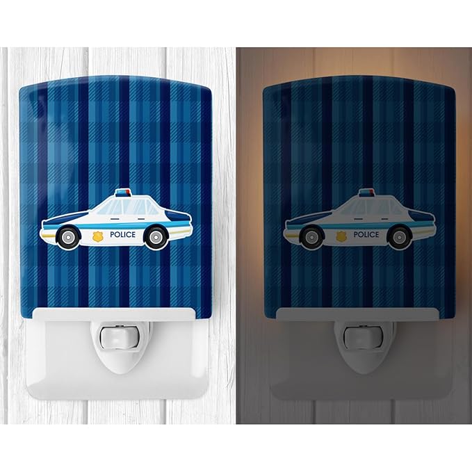 Caroline's Treasures BB7009CNL Police Car Ceramic Night Light Compact, UL-Certified, Ideal for Bedroom, Bathroom, Nursery, Hallway, Kitchen, 6x4x3, Multicolor
