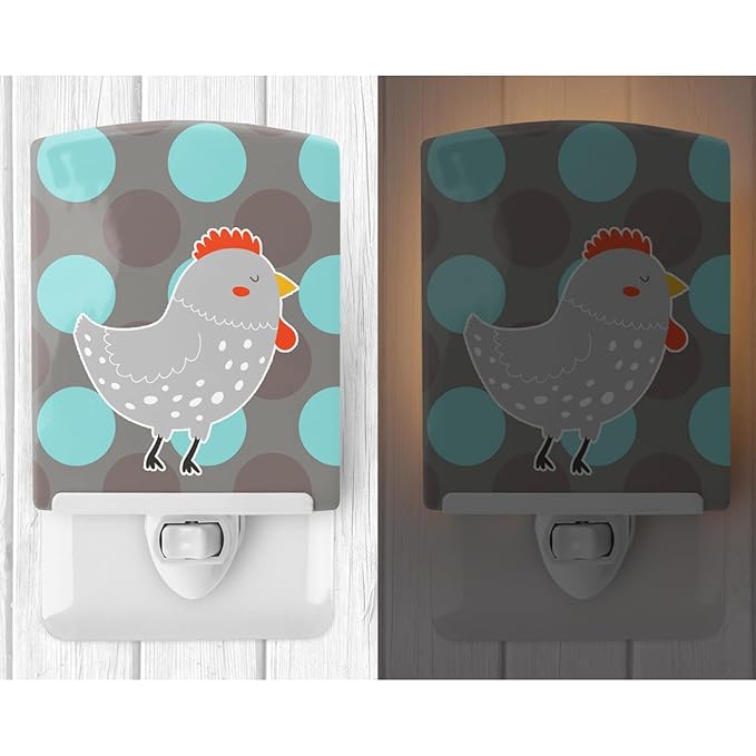 Caroline's Treasures BB6778CNL Grey Chicken Ceramic Night Light Compact, UL-Certified, Ideal for Bedroom, Bathroom, Nursery, Hallway, Kitchen, 6x4x3, Multicolor