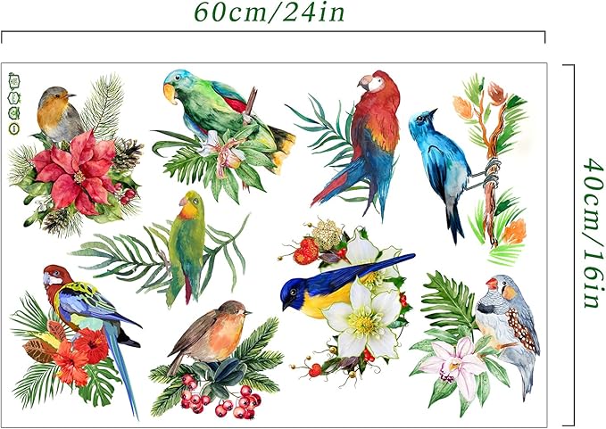 Birds Wall Decals Parrot Wall Stickers Birds on The Tree Branch Wall Stickers Birds Wall Decor Garden Bedroom Living Room Kitchen Playroom Nursery Room Birds Gifts
