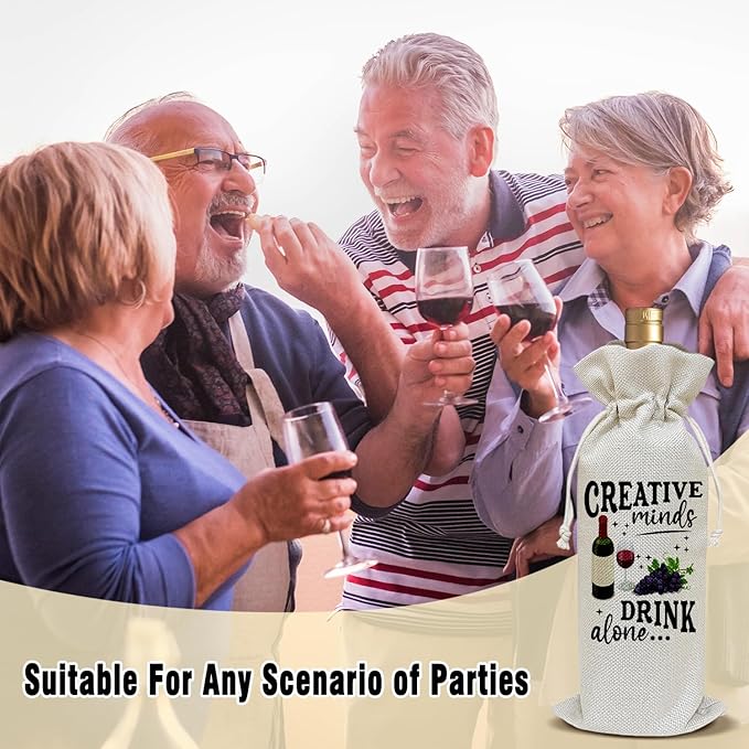 Wine Canvas Bag, Funny Wine Gift Bag, Birthday Gifts for Women Men Mom Coworker Friends Wife Wine Lover Gifts Wine Bags for Wine Bottles, Wine Gifts With Drawstring Holiday Party Decoration -WB23