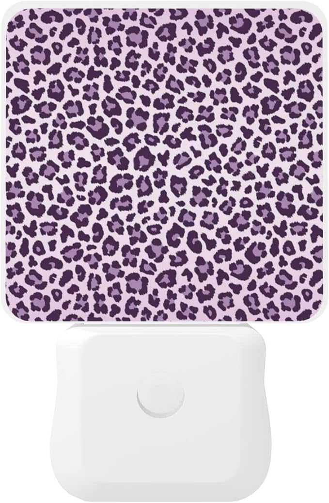 Purple Leopard Print Night Light for Kids Girls Plug into Wall Led Nightlight with Dusk to Dawn Sensor Compact Lamp Bedroom Bathroom Nursery Hallway Stairs Kitchen Home Decor