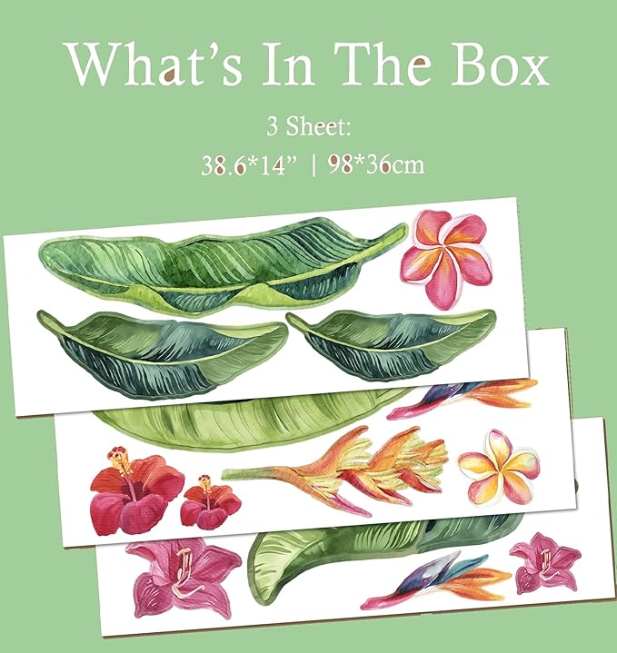 Green Banana Tree Flowers Leaf Wall Decals Peel and Stick Large Tropical Plants Wall Decals Green Wall Stickers for Bedroom Living Room Wall Stickers Nursery Office Apartment Jungle Party Decor