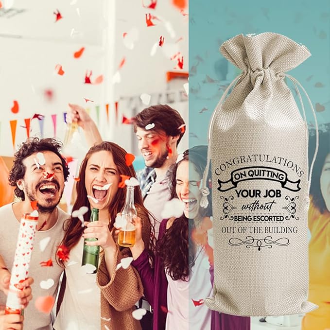 Retirement Gifts Wine Bags, Goodbye Farewell Gifts for Coworkers, Happy Retirement Gifts for Women Men Mom Dad Coworkers Colleague Grandmother Boss Teachers Nurses, Burlap Drawstring Wine Bag