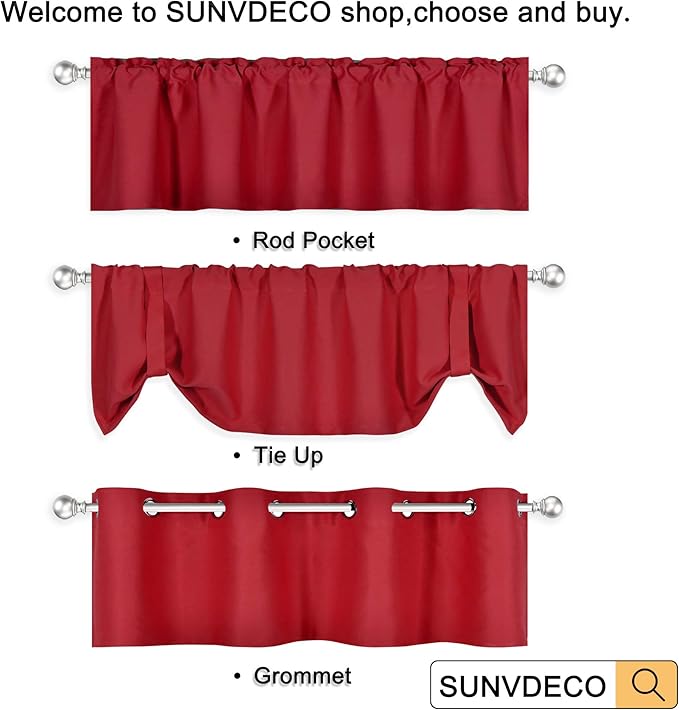 Christmas Red Valance for Kitchen Blackout Grommet Curtain Valance Window Treatment for Living Room Short Straight Drape Valance for Bedroom Kids Room/Basement/Loft 52X18 Inch Long 1 Panel