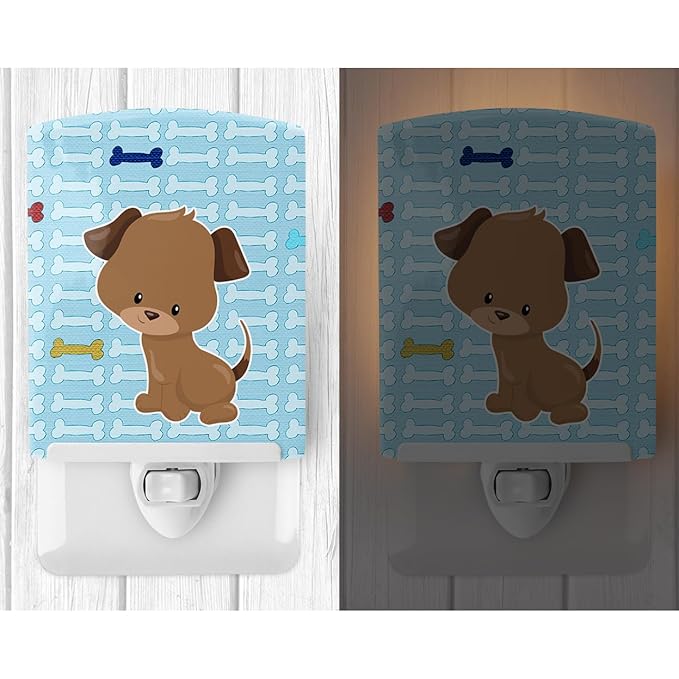 Caroline's Treasures BB7079CNL Puppy on Blue Bones Ceramic Night Light Compact, UL-Certified, Ideal for Bedroom, Bathroom, Nursery, Hallway, Kitchen, 6x4x3, Multicolor