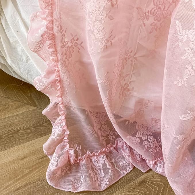 Mengersi Canopy Bed Curtains with Tie Backs,Princess Bed Canopy Curtains Bed Drapes Sheer Curtains for Bedroom Decor(Queen,Pink