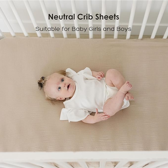 Muslin Crib Sheets for Baby Girls and Boys, Neutral Fitted Baby Bed Sheets for Standard Crib & Toddler Mattress - Soft and Breathable - 52"x28" (Ash & Ivory)