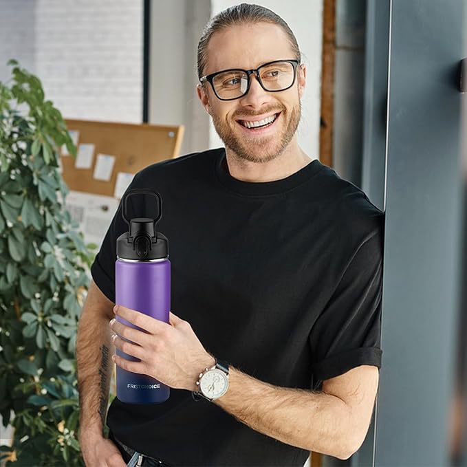 Insulated water bottle with Straw,24oz Stainless Steel Water Bottle for Adult Kids,Double Wall Vacuum Wide Mouth Insulated Water Bottle for Sports,BPA-freeοΌ24oz,Purple Navy blueοΌ