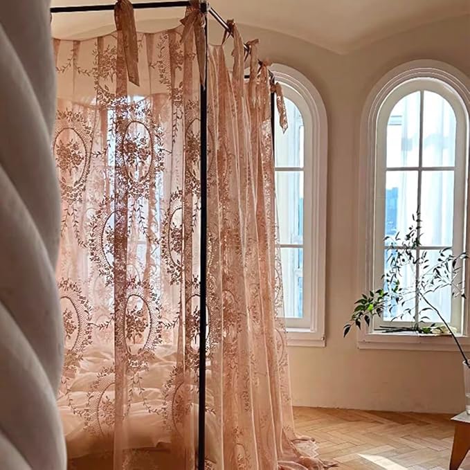 Elegant Lace Princess 4 Corner Post Mosquito Net Romantic for Girls Women Bed Curtain Canopy for Adult Wedding Bedroom Kids Rooms Decoration (Color-B, California King)