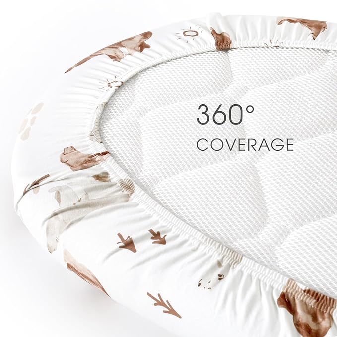 GRSSDER Stretchy Ultra Soft Bassinet Sheet 2 Pack, Universal Fit for Bassinets Baby Cradle Moses Basket Oval Rectangle Mattress or Changing Table Pad Safe and Snug, Stylish Print of Sunny Bear