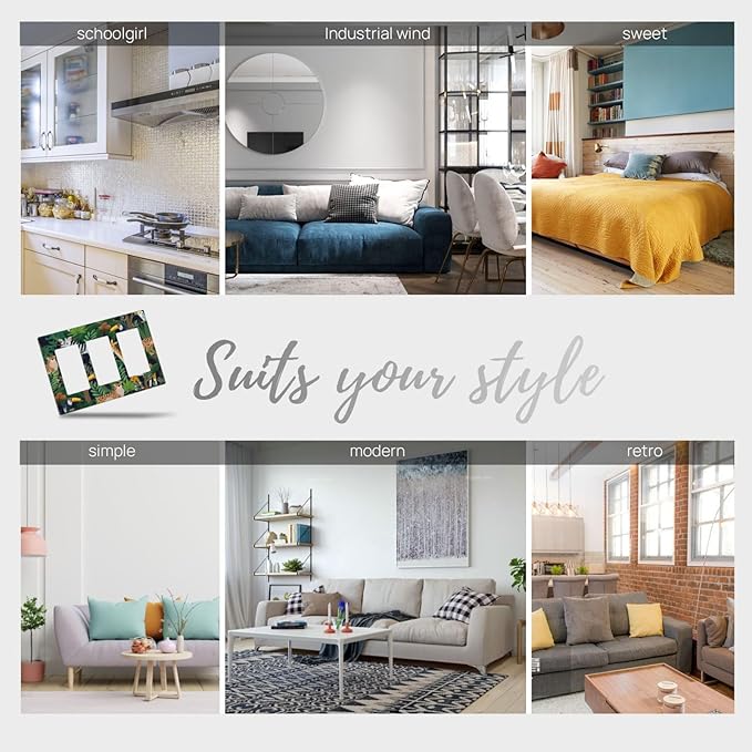 Cartoon Animal Zebra Leopard Giraffe Bird Leaf 3 Gang Rocker Nursery Light Switch Covers Decorative Triple Outlet Wall Plate Cover Faceplate Decorative Switchplate GFCI for Kidroom Decor