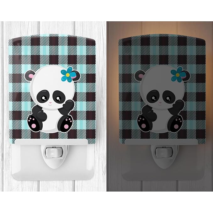 Caroline's Treasures BB6800CNL Panda on Plaid Ceramic Night Light Compact, UL-Certified, Ideal for Bedroom, Bathroom, Nursery, Hallway, Kitchen, 6x4x3, Multicolor
