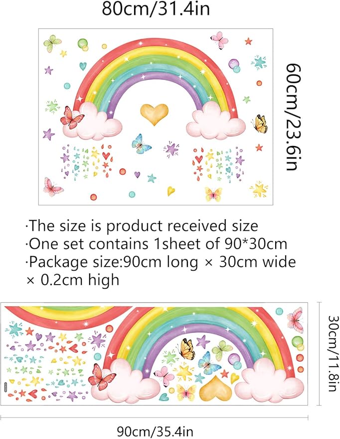 Rainbow Wall Decals Colourful Butterflies Cloud Wall Stickers Girls Bedroom Baby Nursery Playroom Wall Decor Gifts for Girls