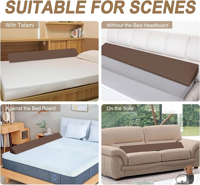 WdFour Bed Wedge Pillow, Wall and Mattress Gap Filler. Incline, Slanted Sweat-Proof Pillow for Neck and Back Pain Relief Anti-snoring for Comfortable Sleeping.(Chocolate, California King(72Wx10Dx6H))