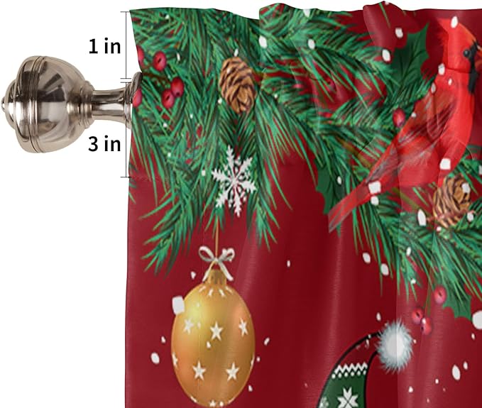 Christmas Gnomes Kitchen Curtains and Valances Set, Red Winter Holidays Window Treatments Tiers White Snowflakes Xmas Trees Half/Short Curtains for Small Windows Cafe /Living Room/ Bedroom 54x24 in